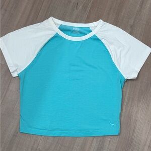 PINK Victoria's Secret Turquoise and White Crop Top 90s Y2K